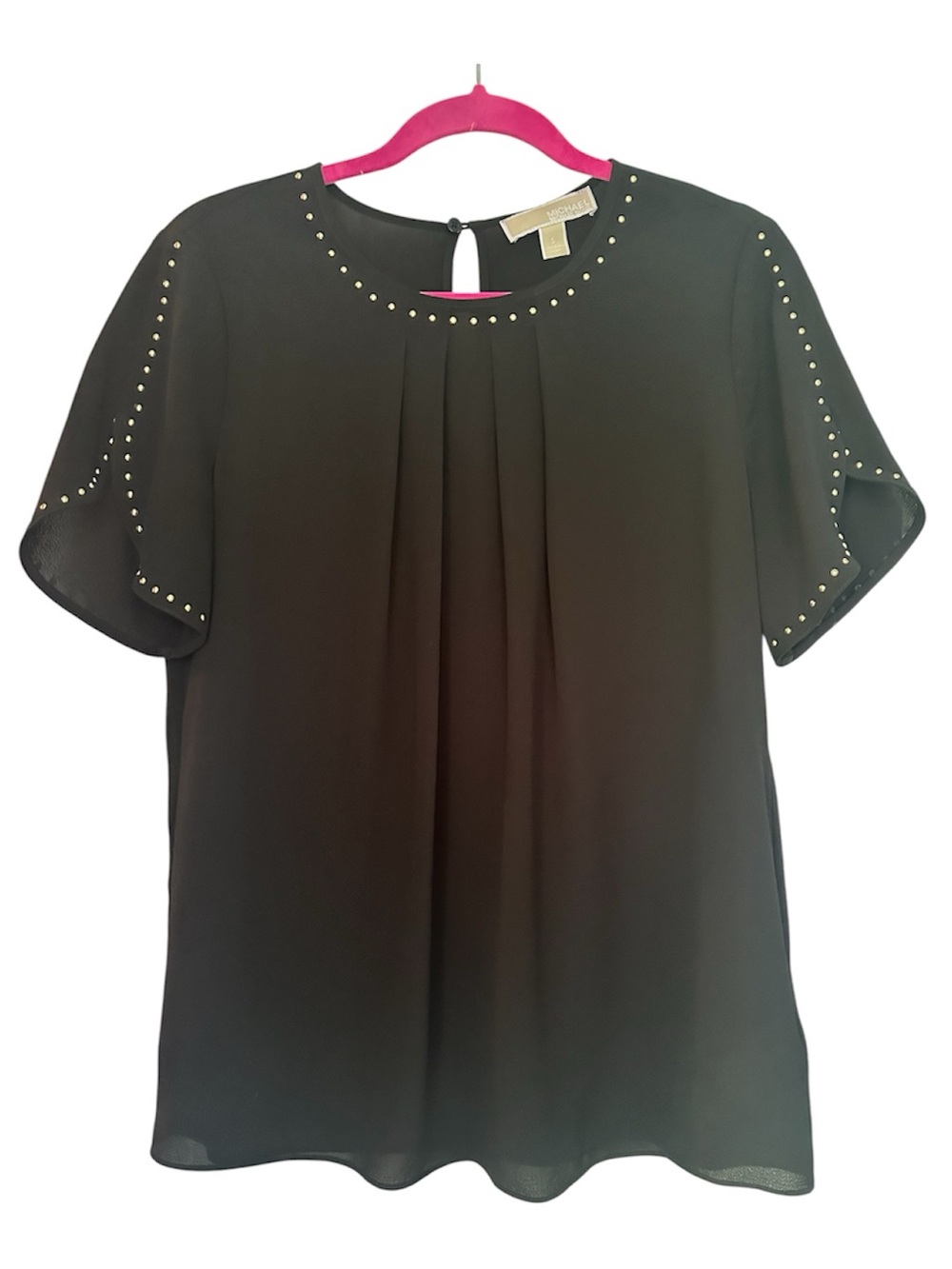 MICHEAL Michael Kors Black Short Sleeve Stud-Trim Blouse